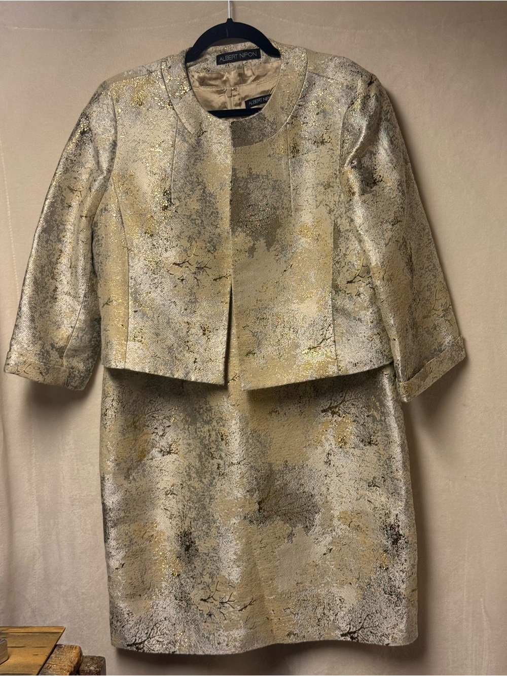 Albert Nipon Gold and Silver Metallic Brocade Skirt Set